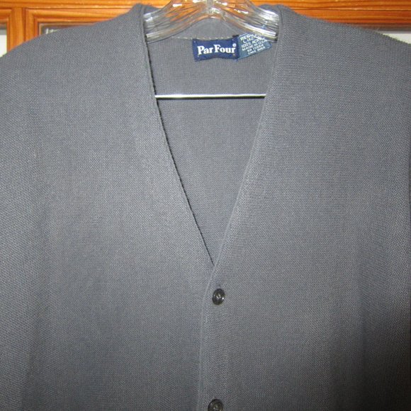 Par Four Cardigan Grampa Sweater Gray Men's Large 42-44 USA Made Vintage - Picture 3 of 9
